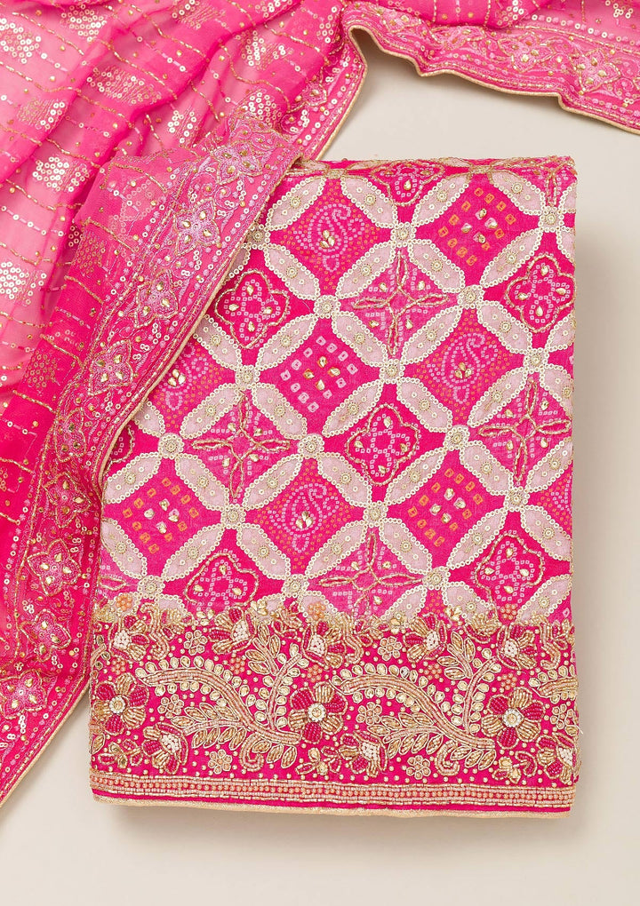 Pink Cutdana Semi Crepe Unstitched Salwar Suit-Koskii