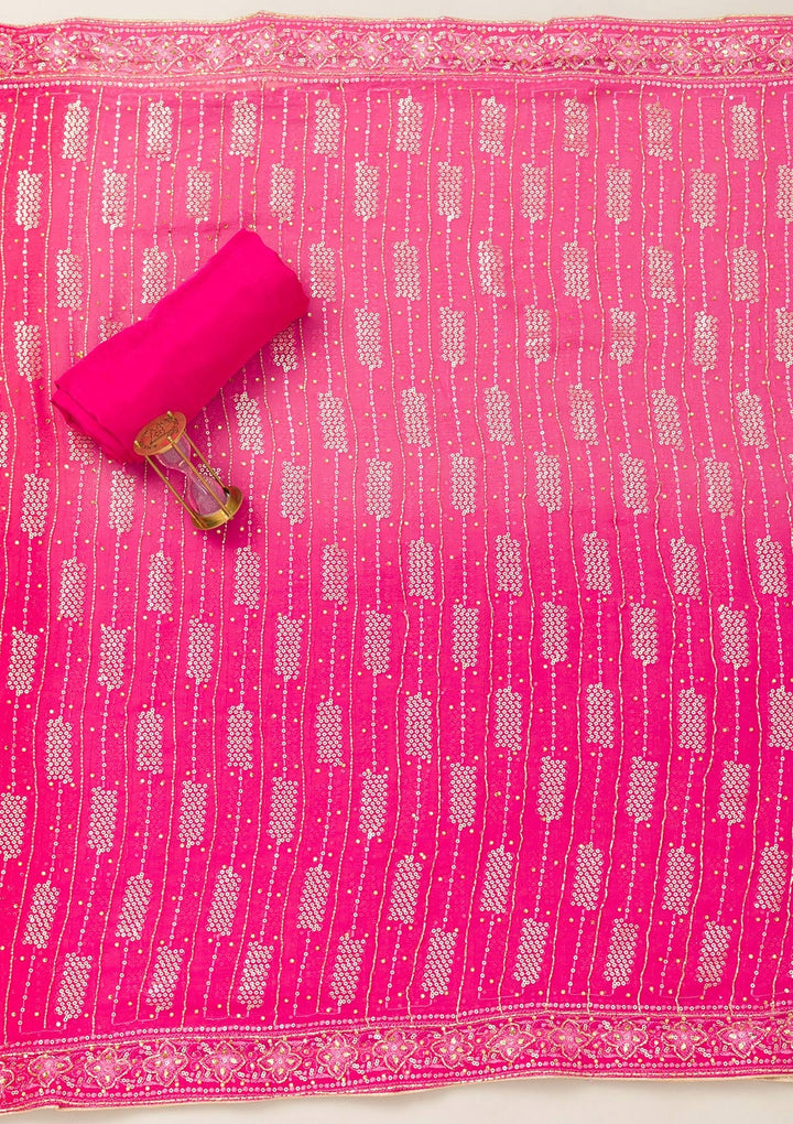 Pink Cutdana Semi Crepe Unstitched Salwar Suit-Koskii