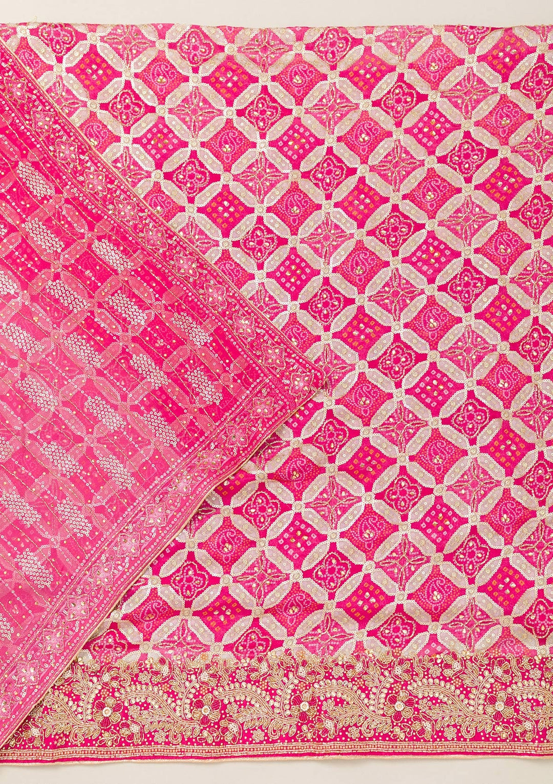 Pink Cutdana Semi Crepe Unstitched Salwar Suit-Koskii