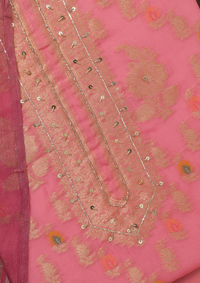 Pink Cutdana Semi Crepe Unstitched Salwar Suit-Koskii