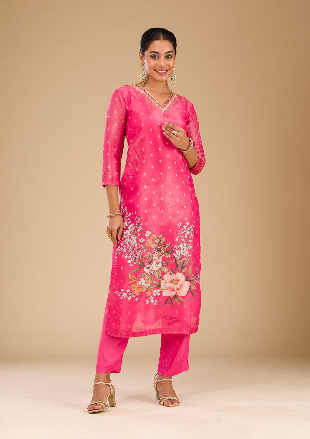 Pink Cutdana Tissue Readymade Salwar Suit-Koskii