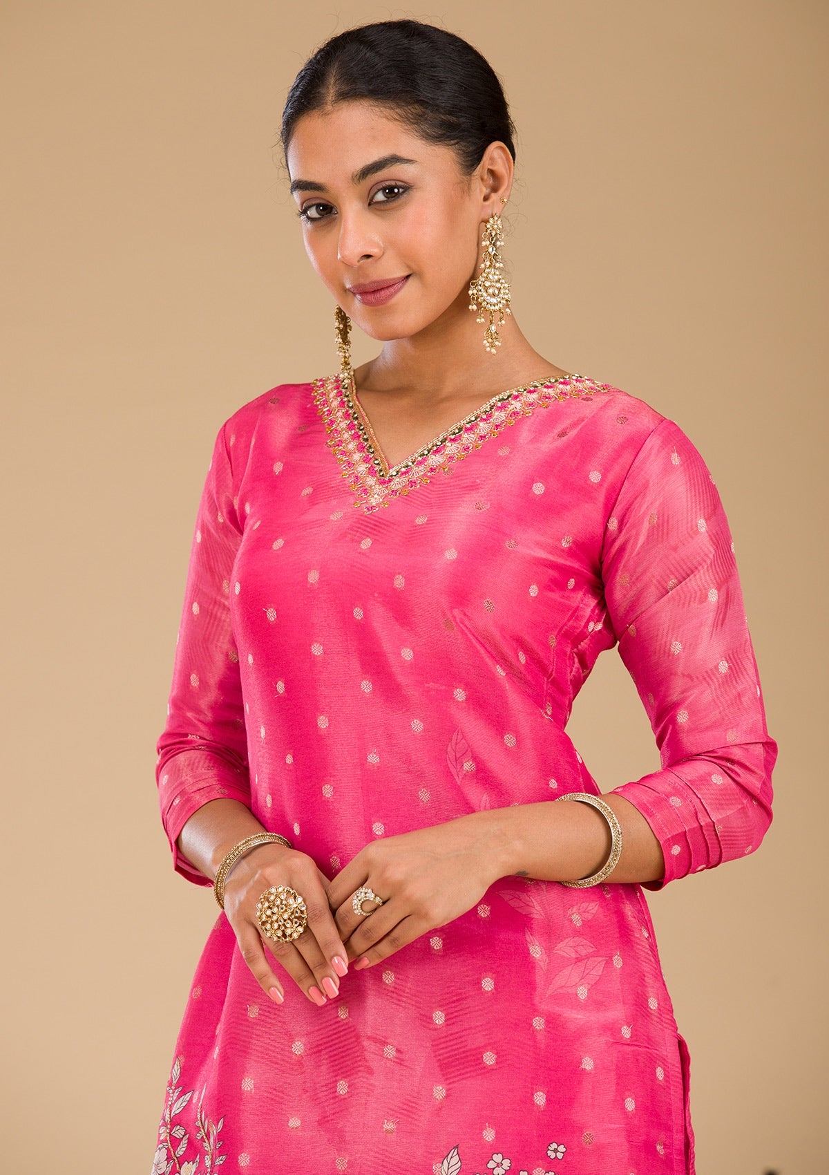 Pink Cutdana Tissue Readymade Salwar Suit-Koskii