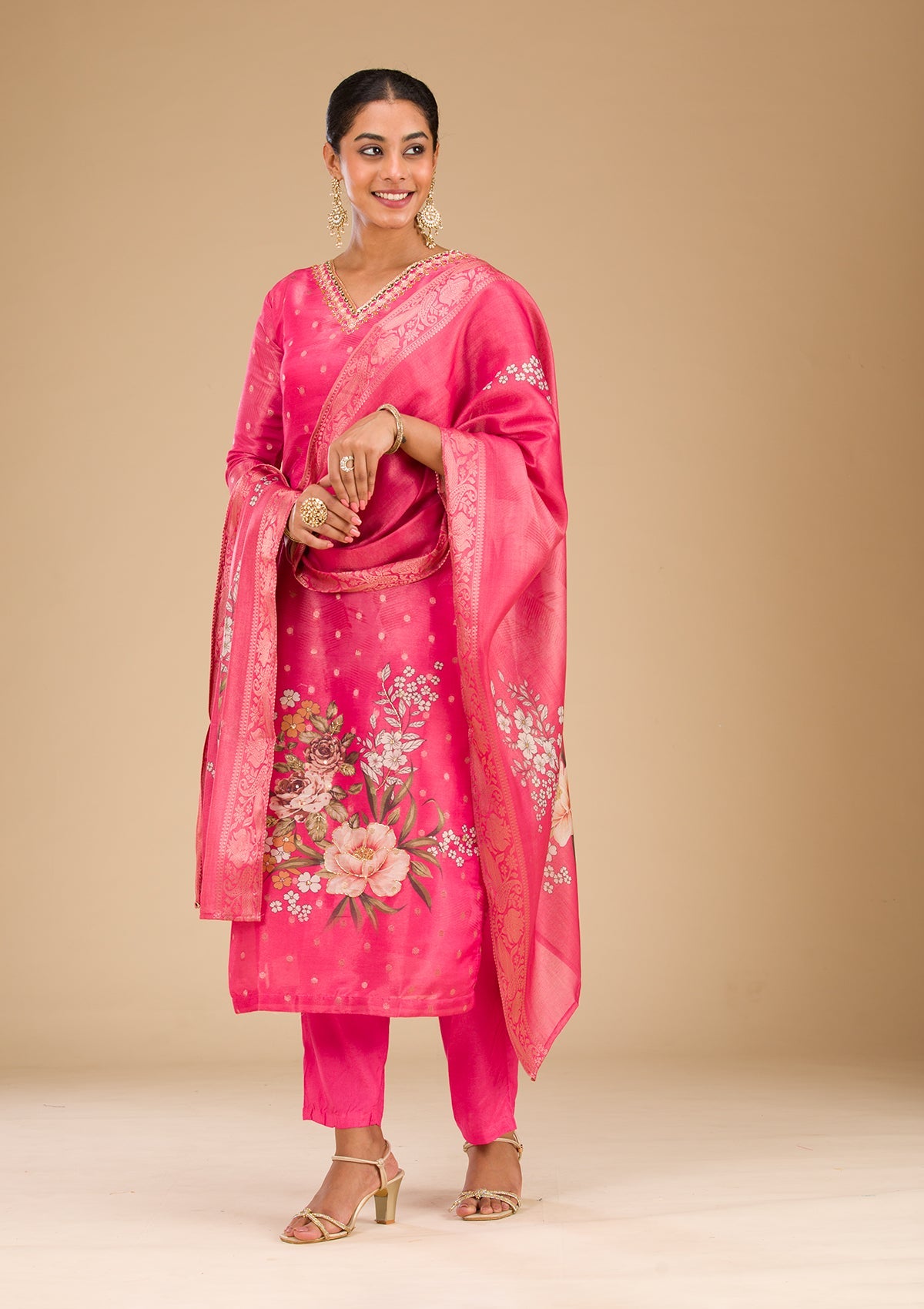 Pink Cutdana Tissue Readymade Salwar Suit-Koskii