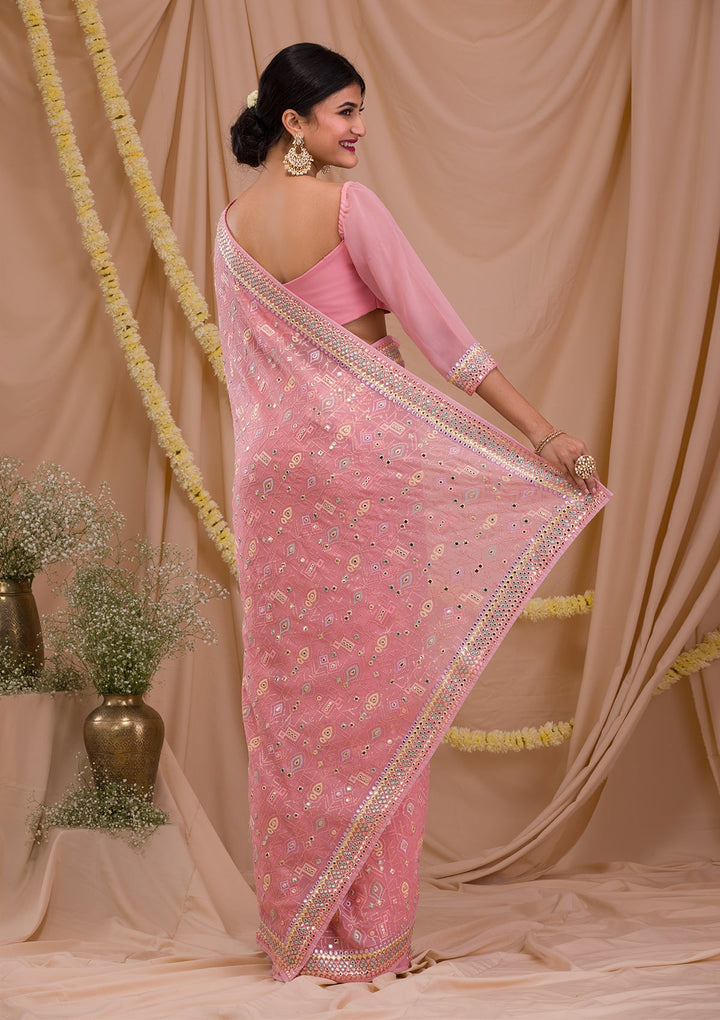 Pink Gotapatti Geogette Saree-Koskii