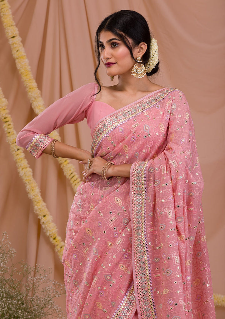 Pink Gotapatti Geogette Saree-Koskii