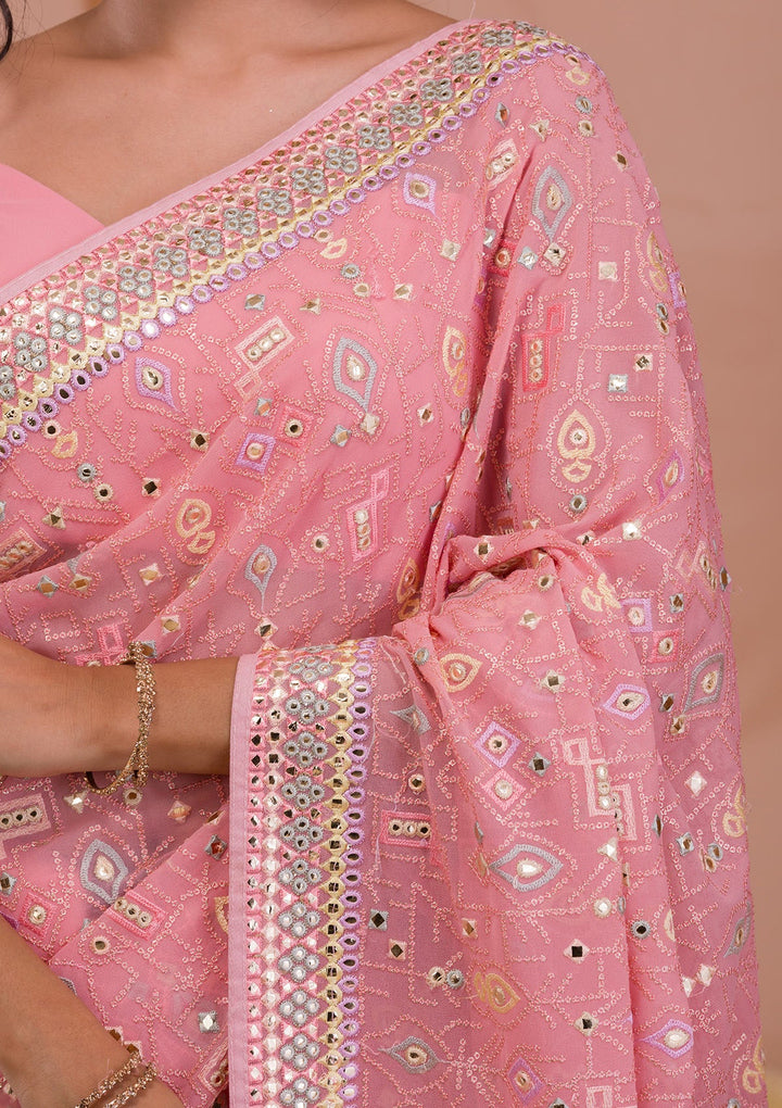 Pink Gotapatti Geogette Saree-Koskii