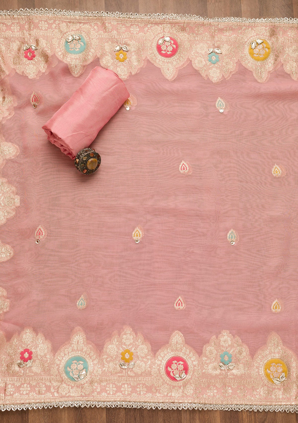 Pink Gotapatti Georgette Unstitched Salwar Suit-Koskii