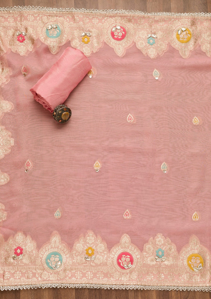 Pink Gotapatti Georgette Unstitched Salwar Suit-Koskii