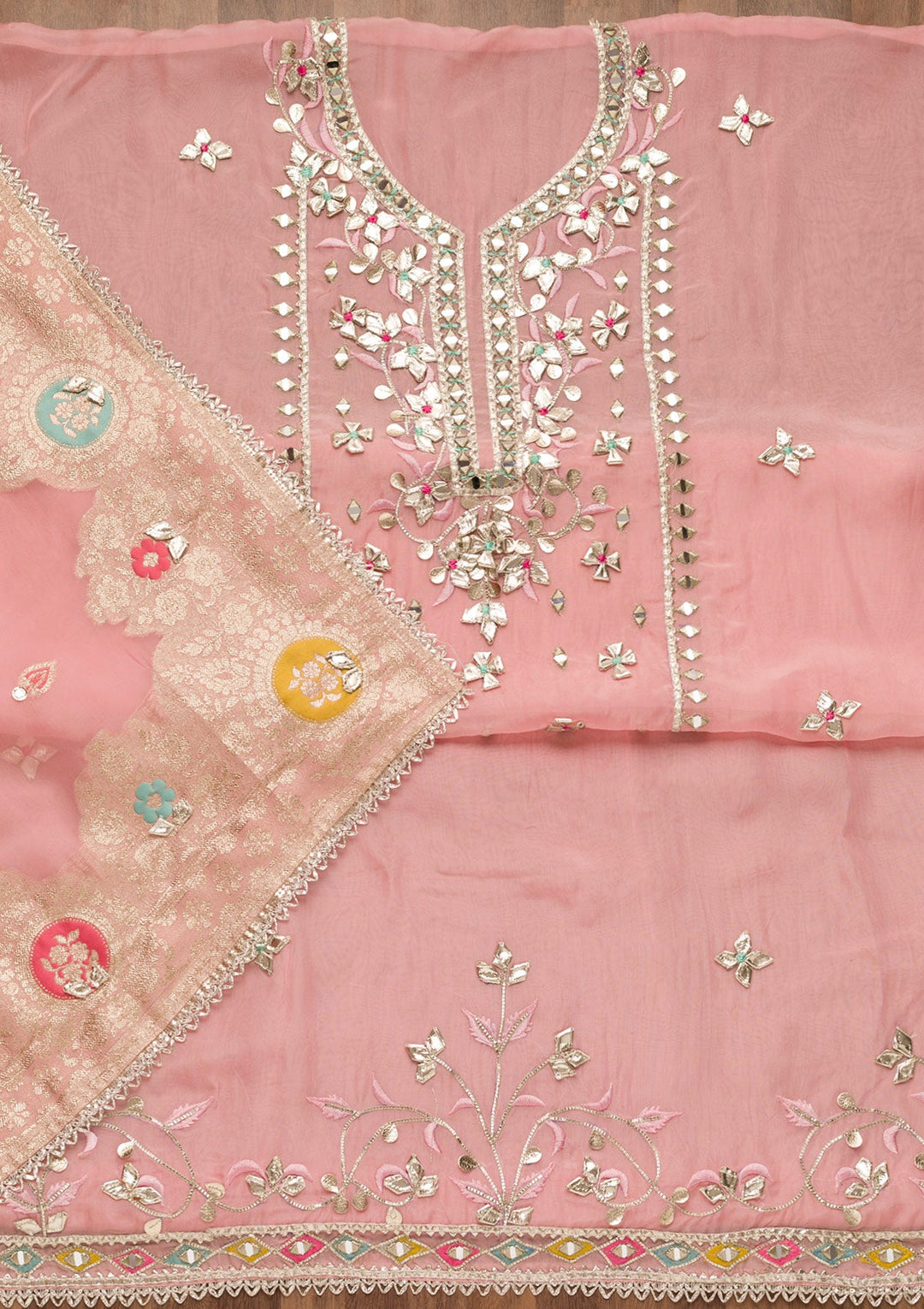 Pink Gotapatti Georgette Unstitched Salwar Suit-Koskii