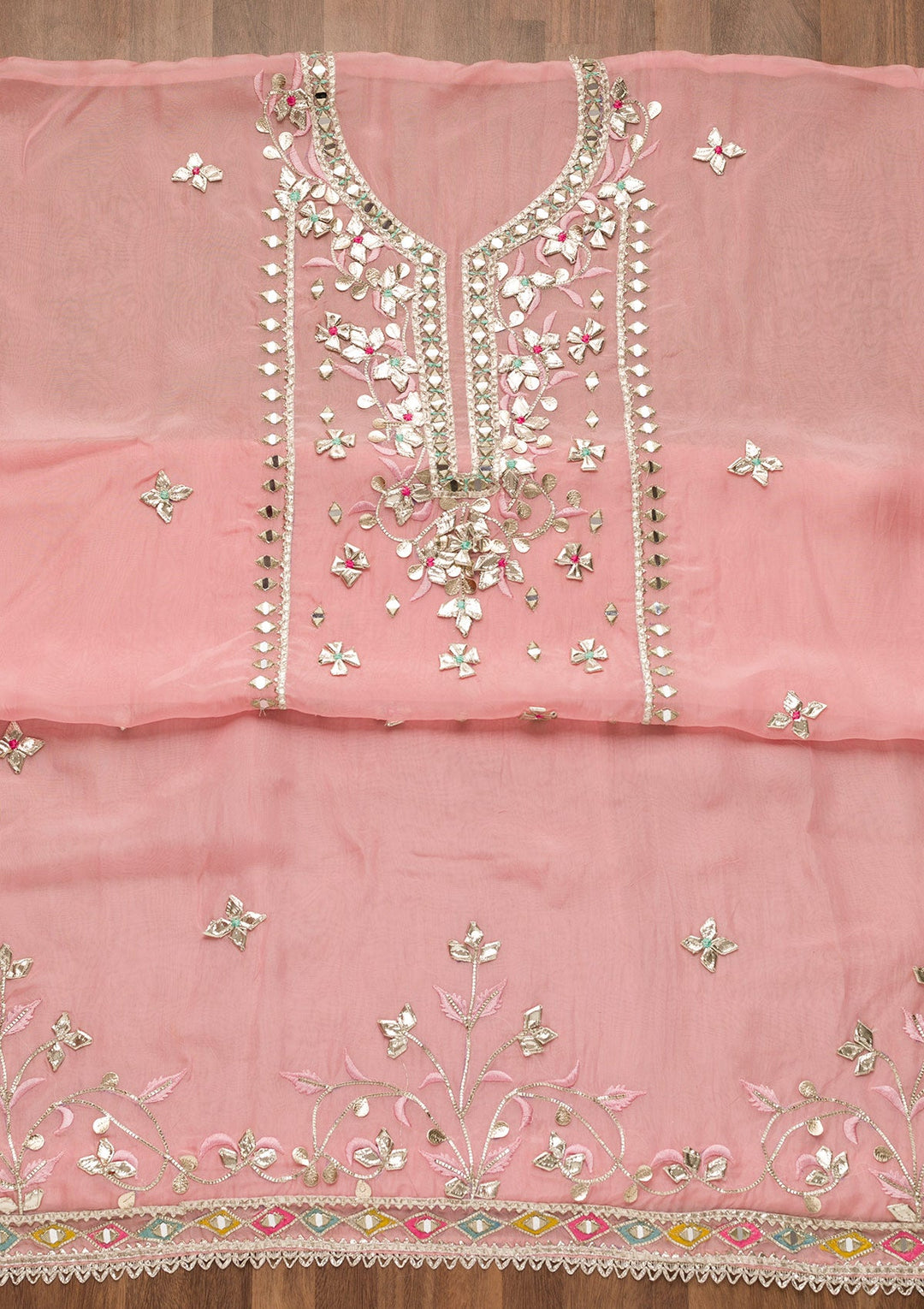 Pink Gotapatti Georgette Unstitched Salwar Suit-Koskii