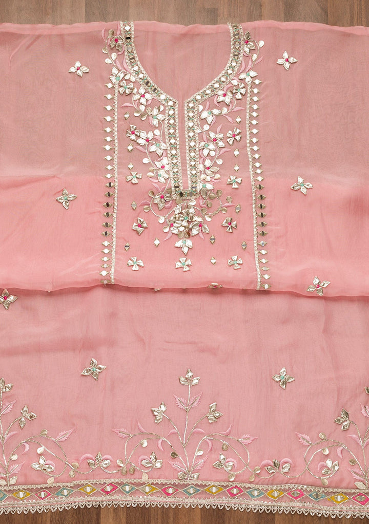 Pink Gotapatti Georgette Unstitched Salwar Suit-Koskii
