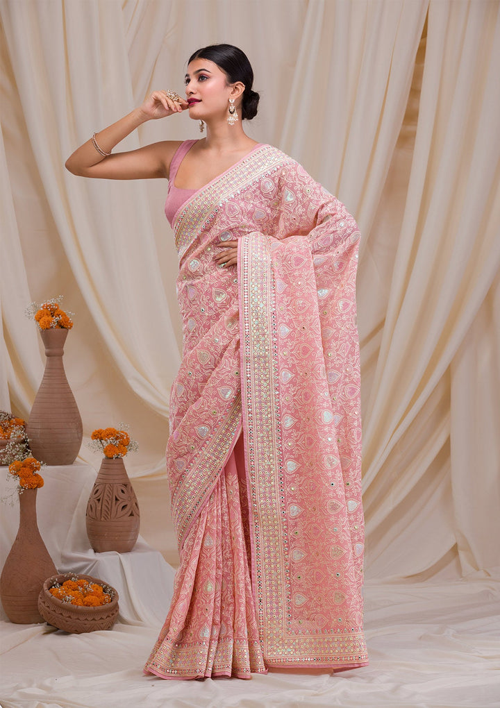Pink Gotapatti Georgette Saree-Koskii