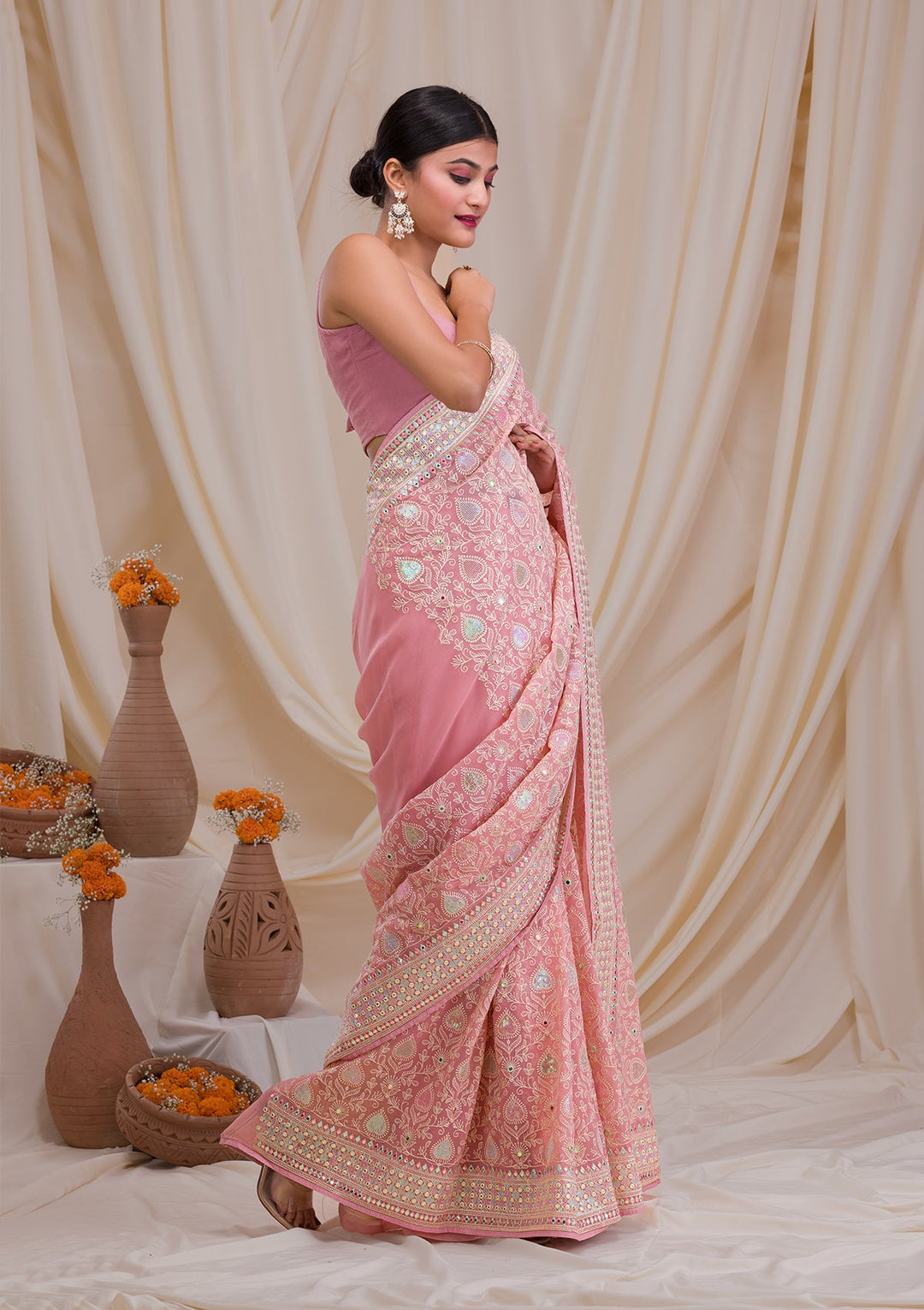 Pink Gotapatti Georgette Saree-Koskii