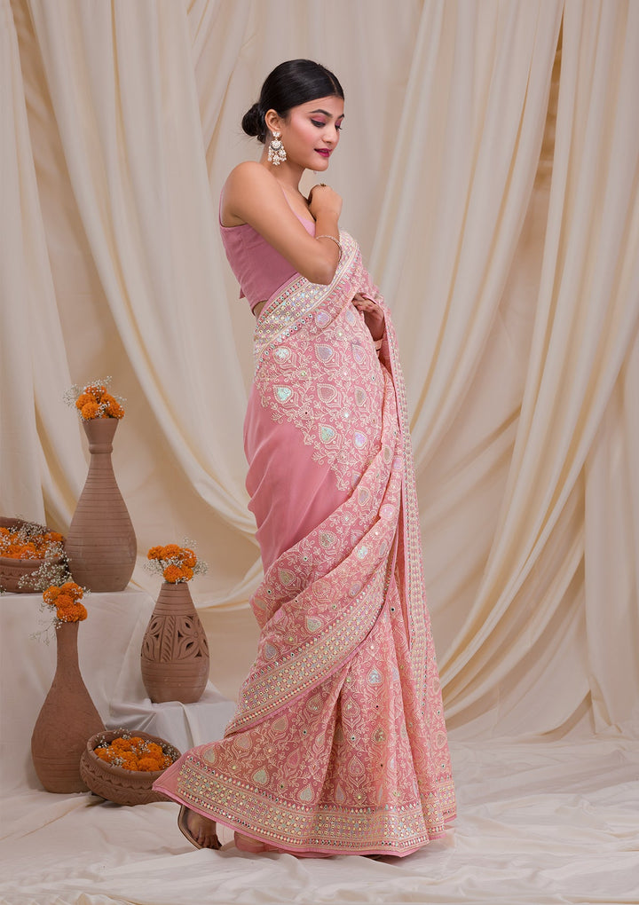 Pink Gotapatti Georgette Saree-Koskii