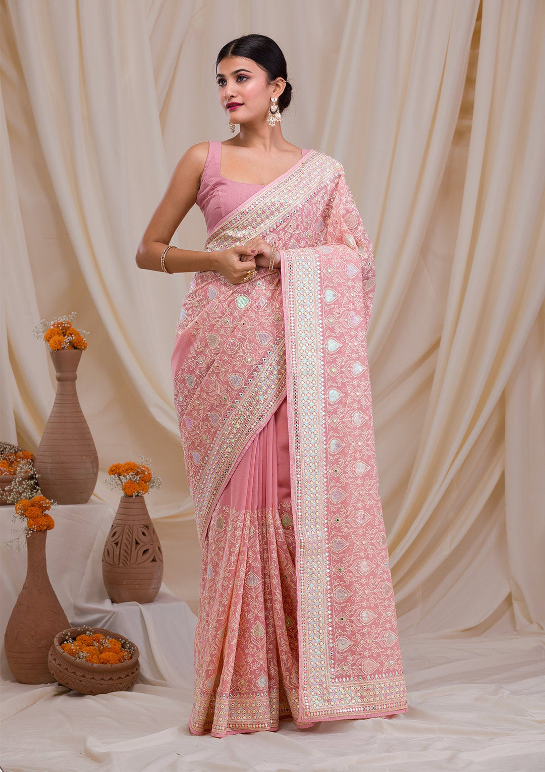 Pink Gotapatti Georgette Saree-Koskii