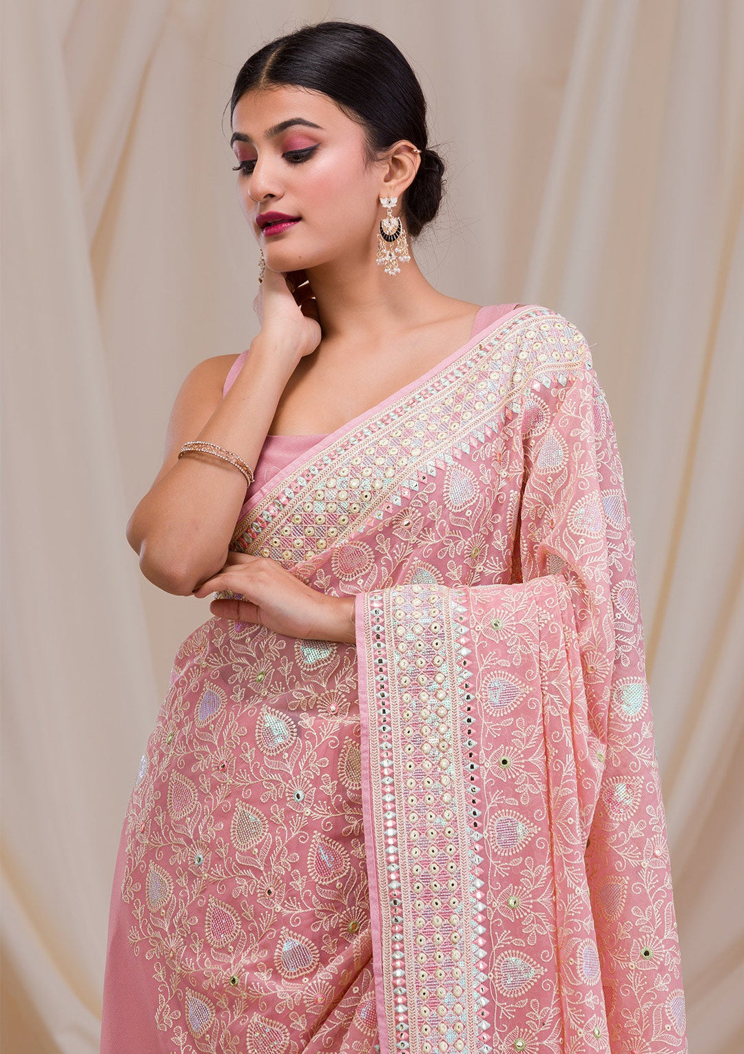 Pink Gotapatti Georgette Saree-Koskii