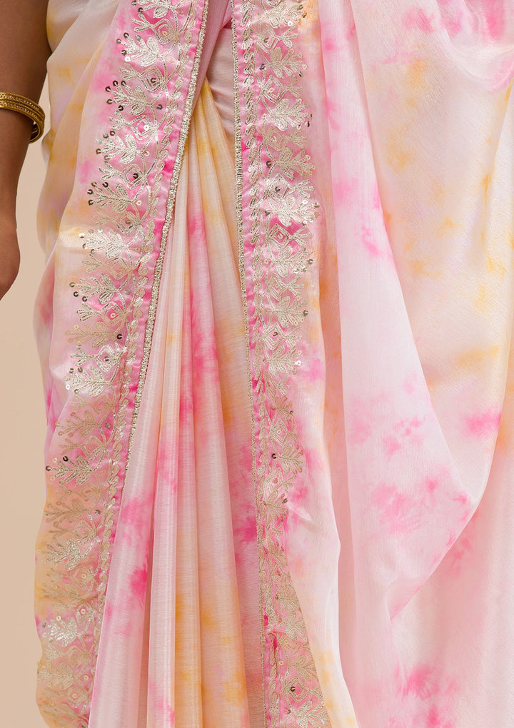 Pink Gotapatti Semi Crepe Saree-Koskii