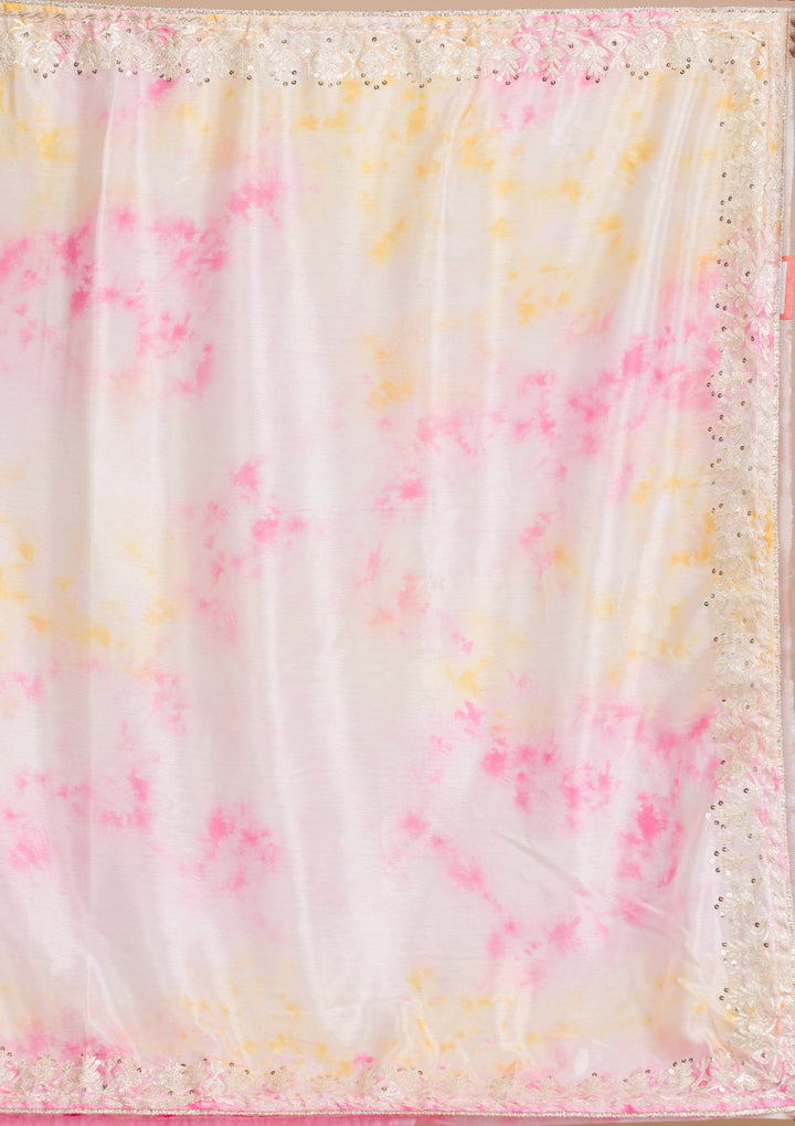 Pink Gotapatti Semi Crepe Saree-Koskii