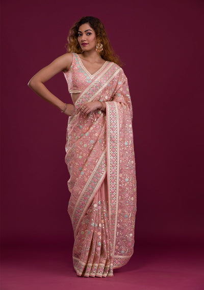 Pink Gotapatti Shimmer Georgette Saree-Koskii