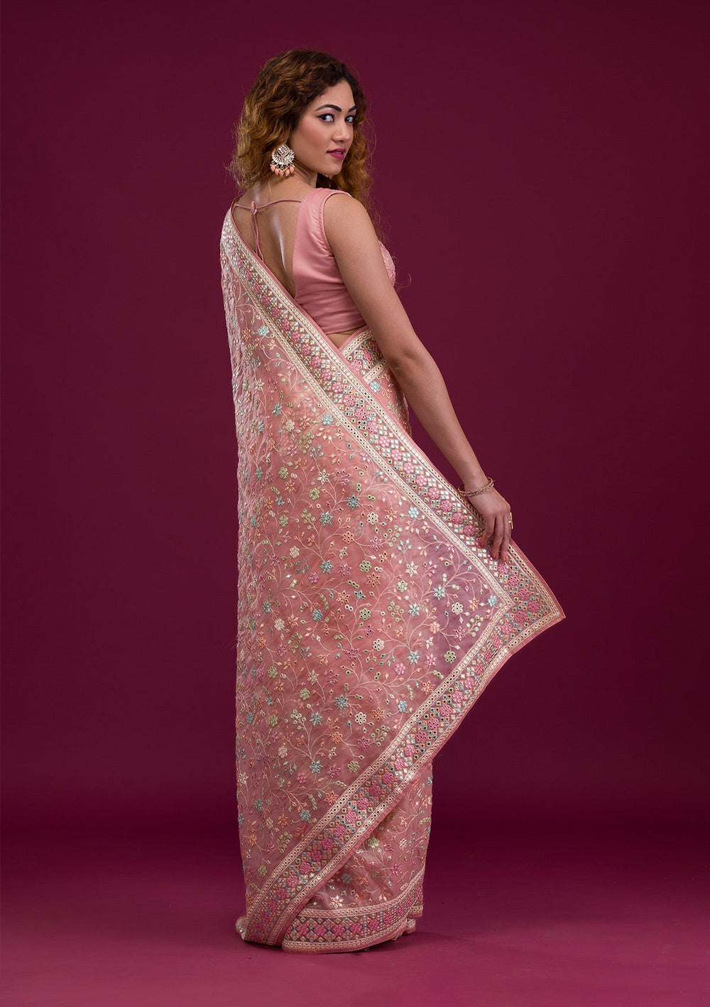 Pink Gotapatti Shimmer Georgette Saree-Koskii