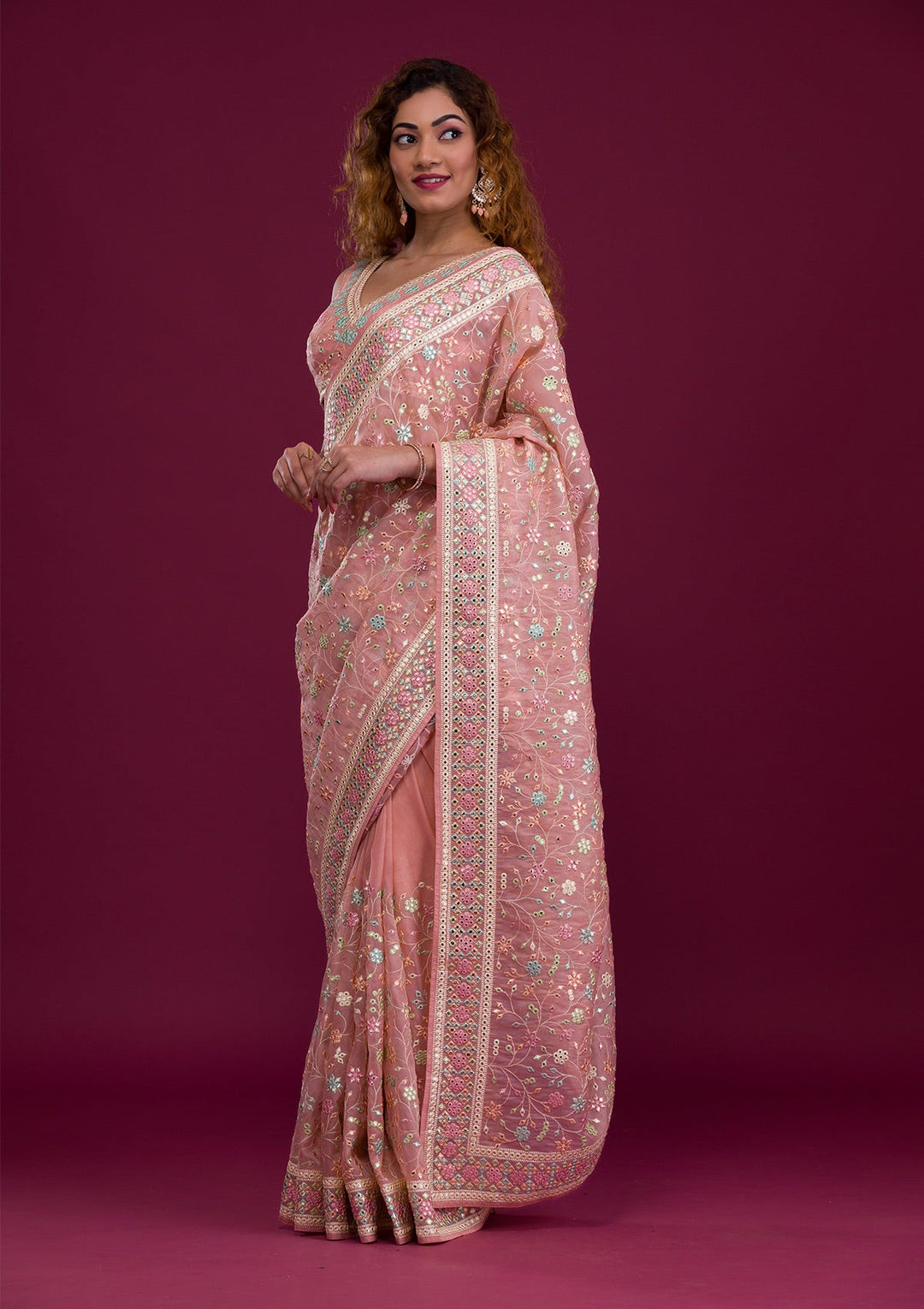 Pink Gotapatti Shimmer Georgette Saree-Koskii