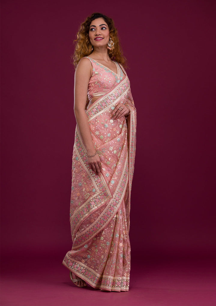 Pink Gotapatti Shimmer Georgette Saree-Koskii