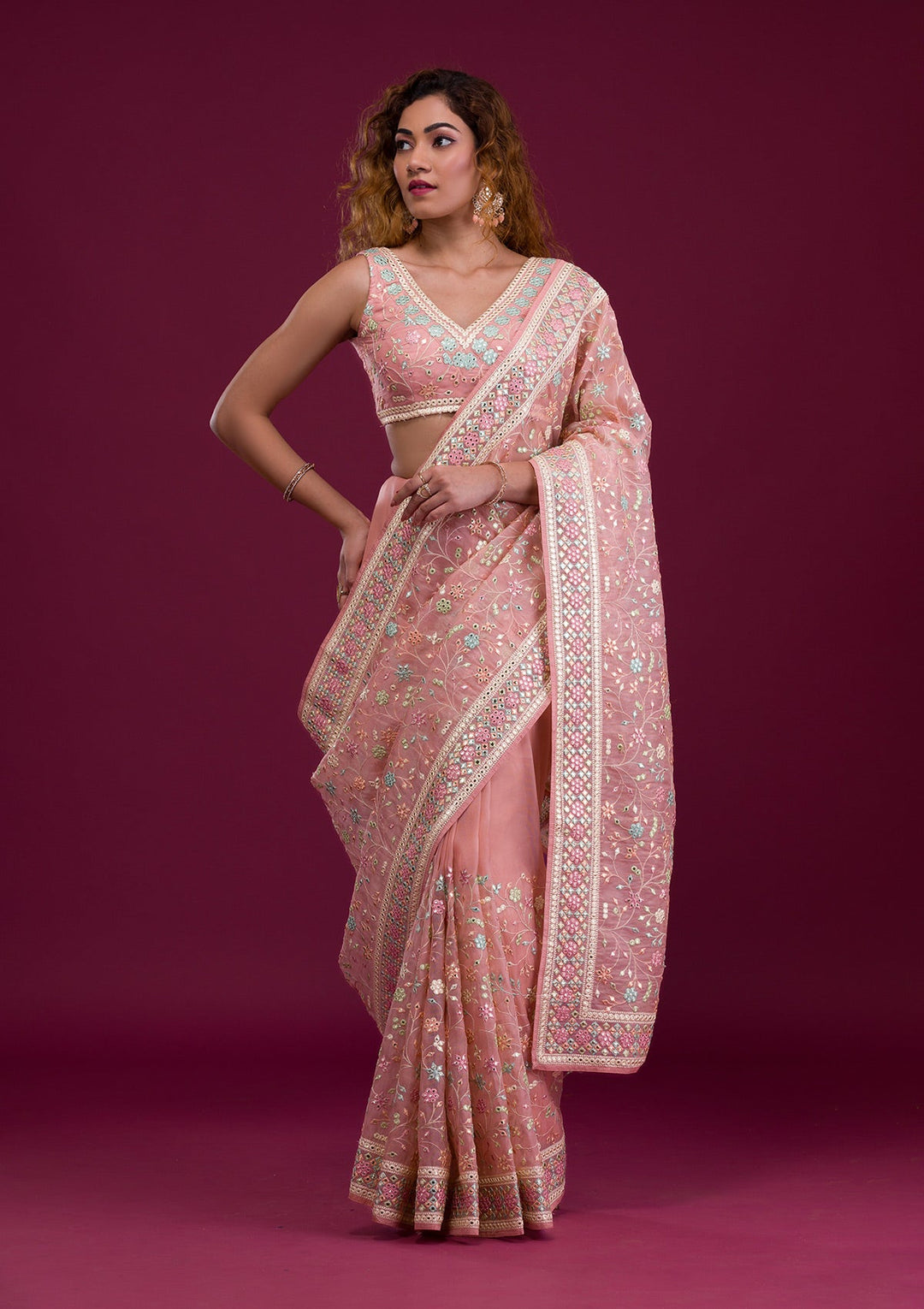 Pink Gotapatti Shimmer Georgette Saree-Koskii