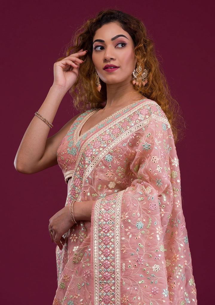 Pink Gotapatti Shimmer Georgette Saree-Koskii