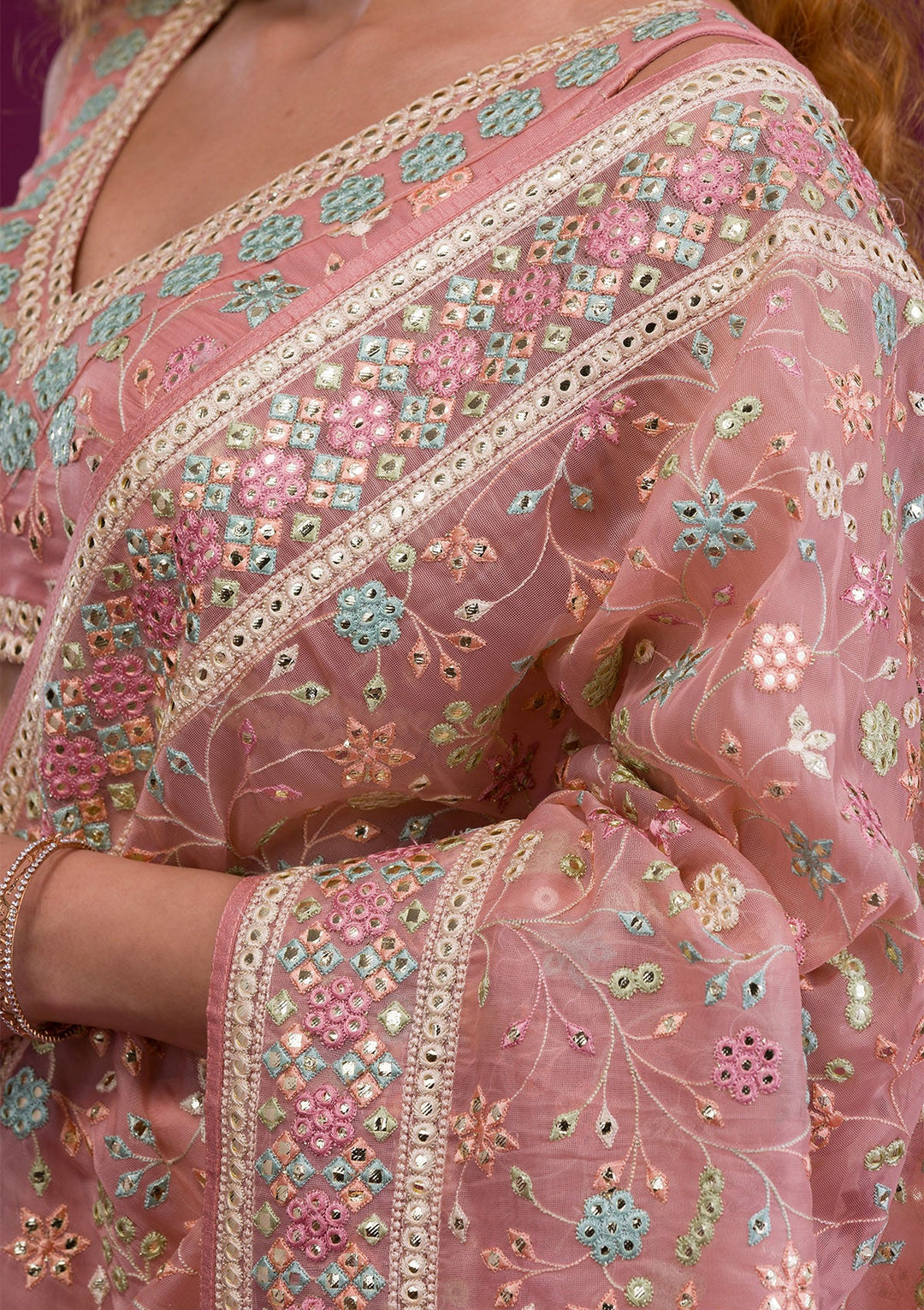 Pink Gotapatti Shimmer Georgette Saree-Koskii