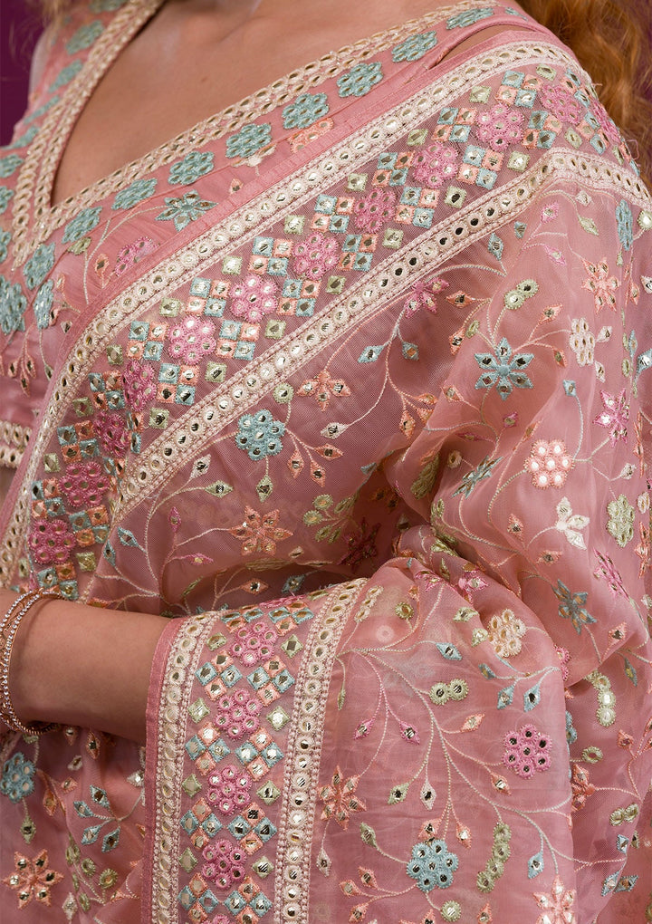 Pink Gotapatti Shimmer Georgette Saree-Koskii