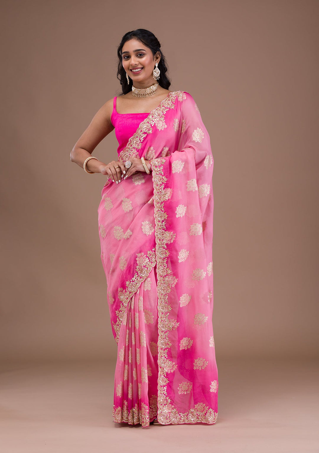 Pink Gotapatti Tissue Saree-Koskii