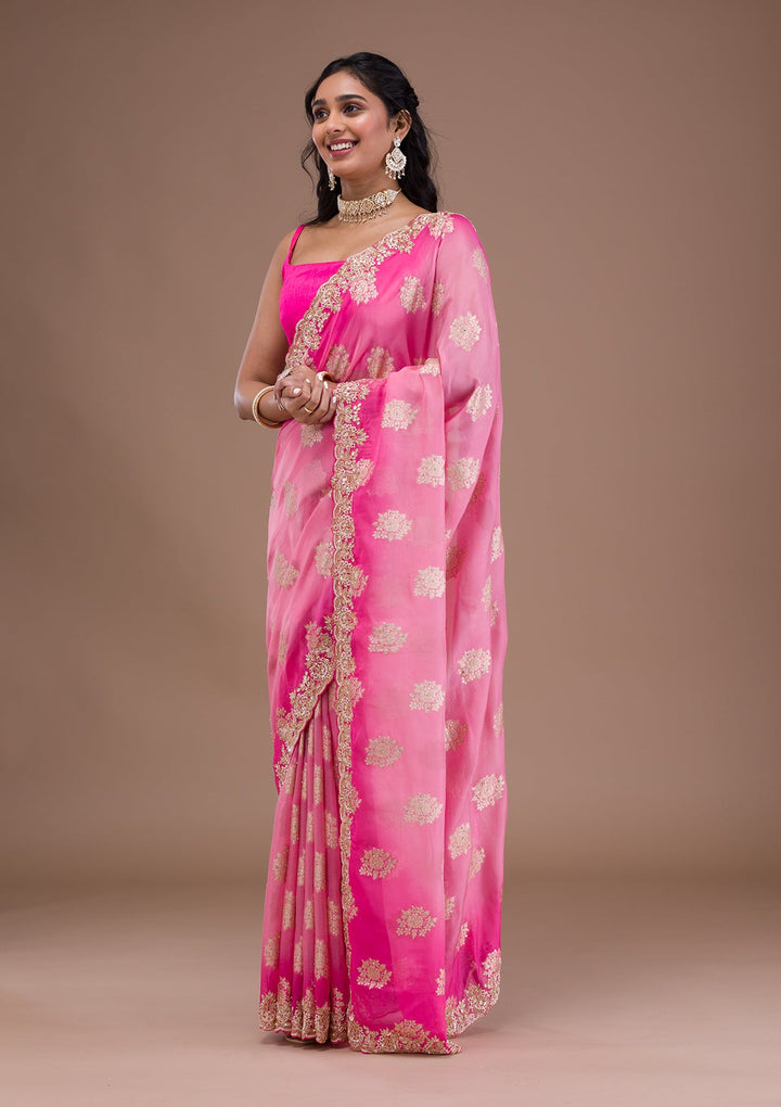 Pink Gotapatti Tissue Saree-Koskii