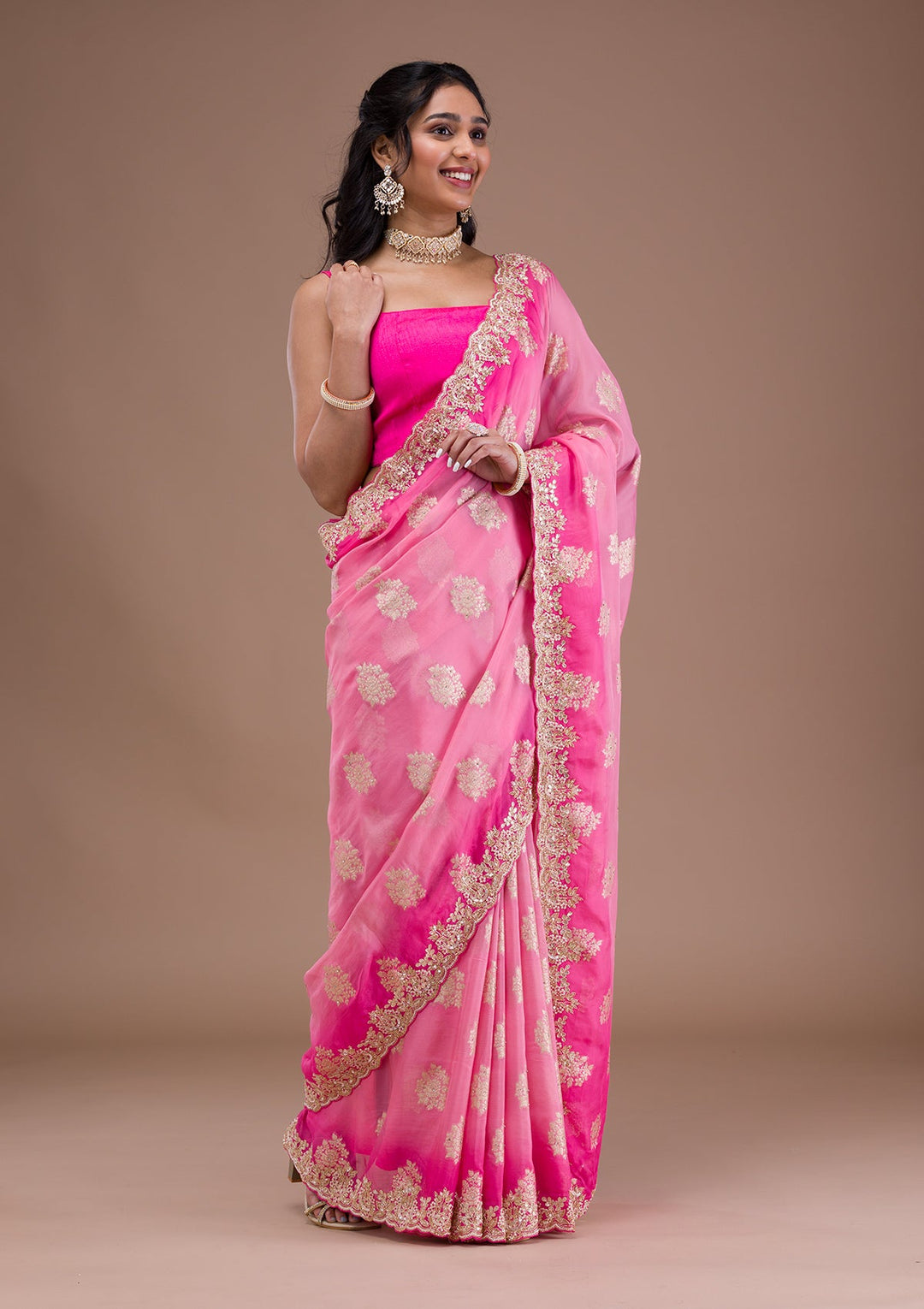 Pink Gotapatti Tissue Saree-Koskii