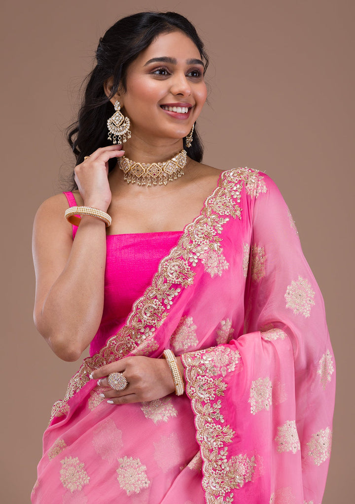 Pink Gotapatti Tissue Saree-Koskii