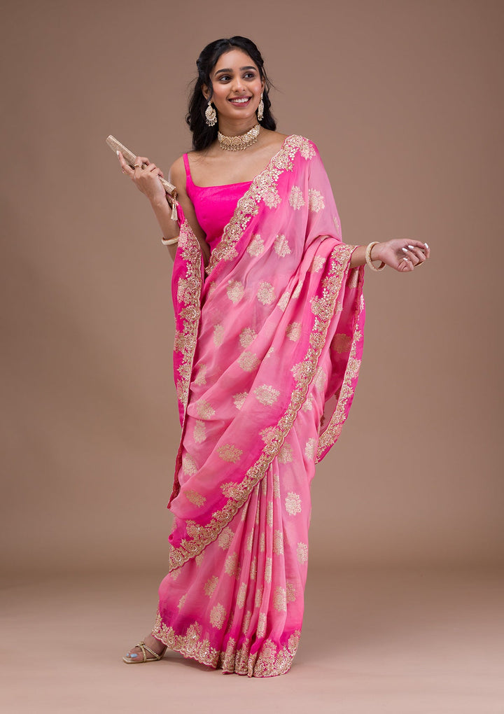 Pink Gotapatti Tissue Saree-Koskii
