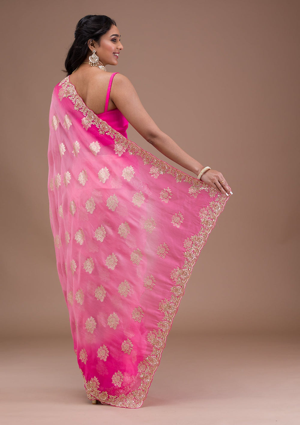 Pink Gotapatti Tissue Saree-Koskii