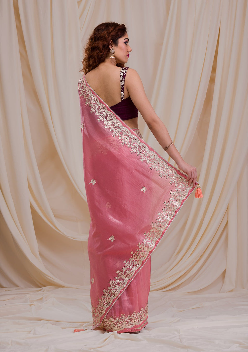 Pink Gotapatti Tissue Saree-Koskii