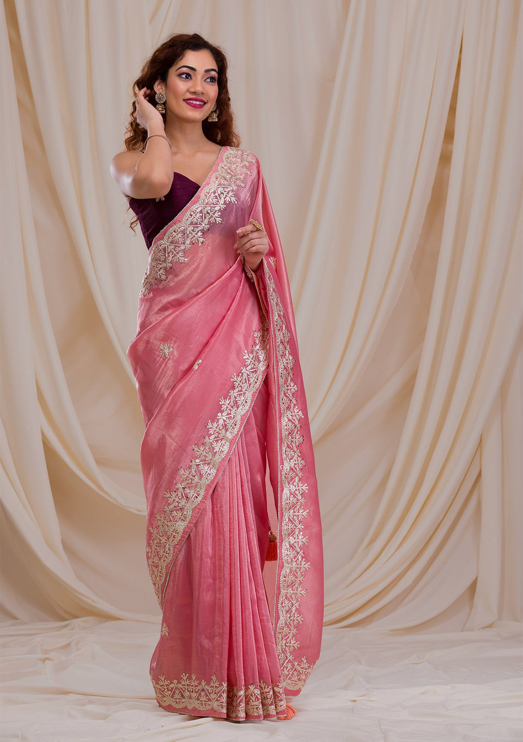 Pink Gotapatti Tissue Saree-Koskii