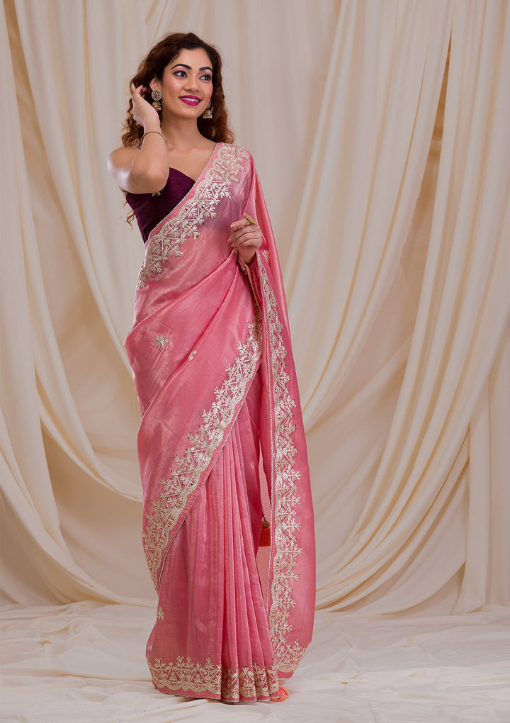 Pink Gotapatti Tissue Saree-Koskii