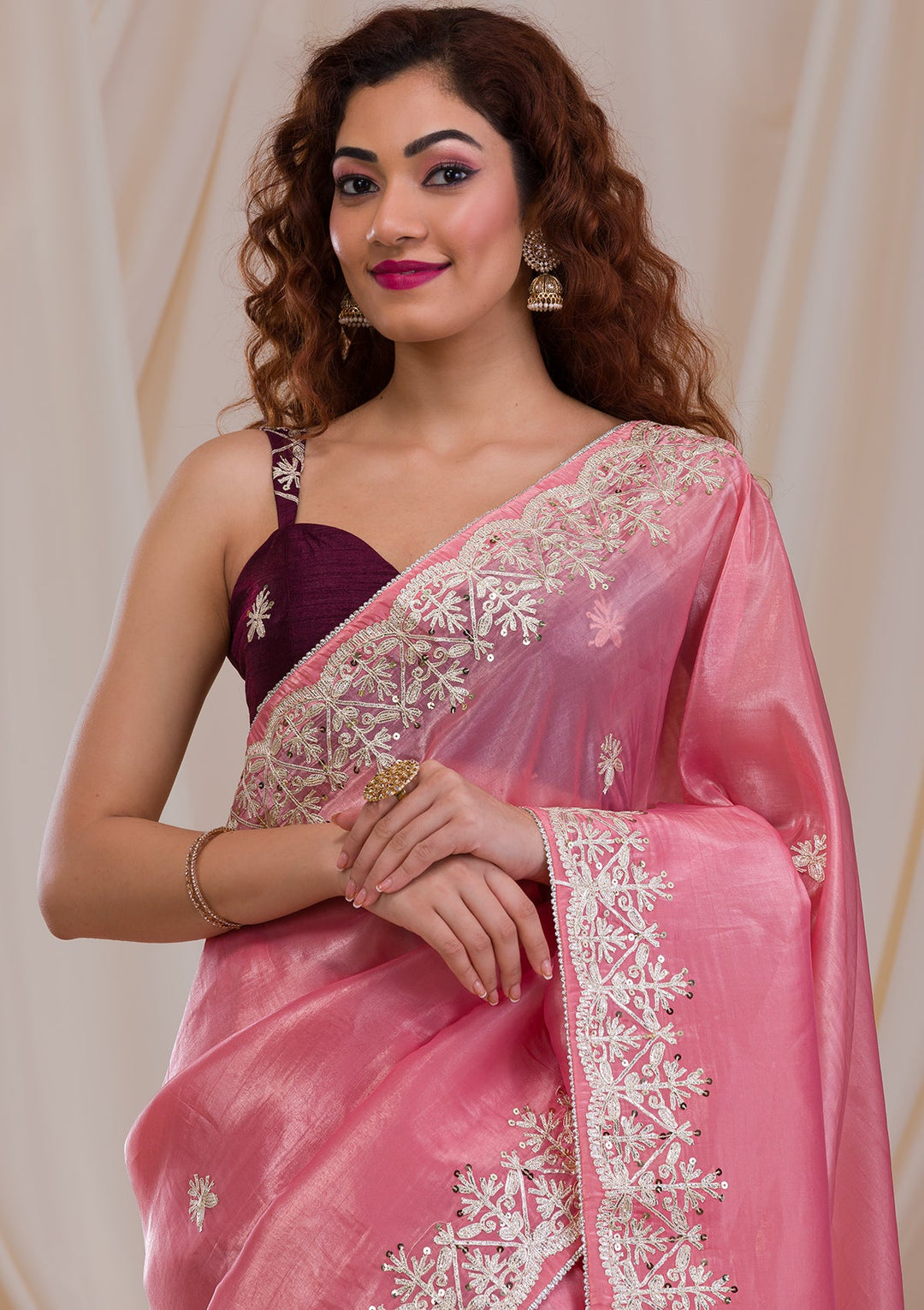 Pink Gotapatti Tissue Saree-Koskii