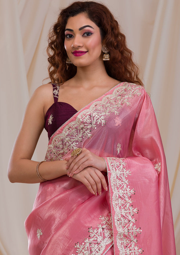 Pink Gotapatti Tissue Saree-Koskii