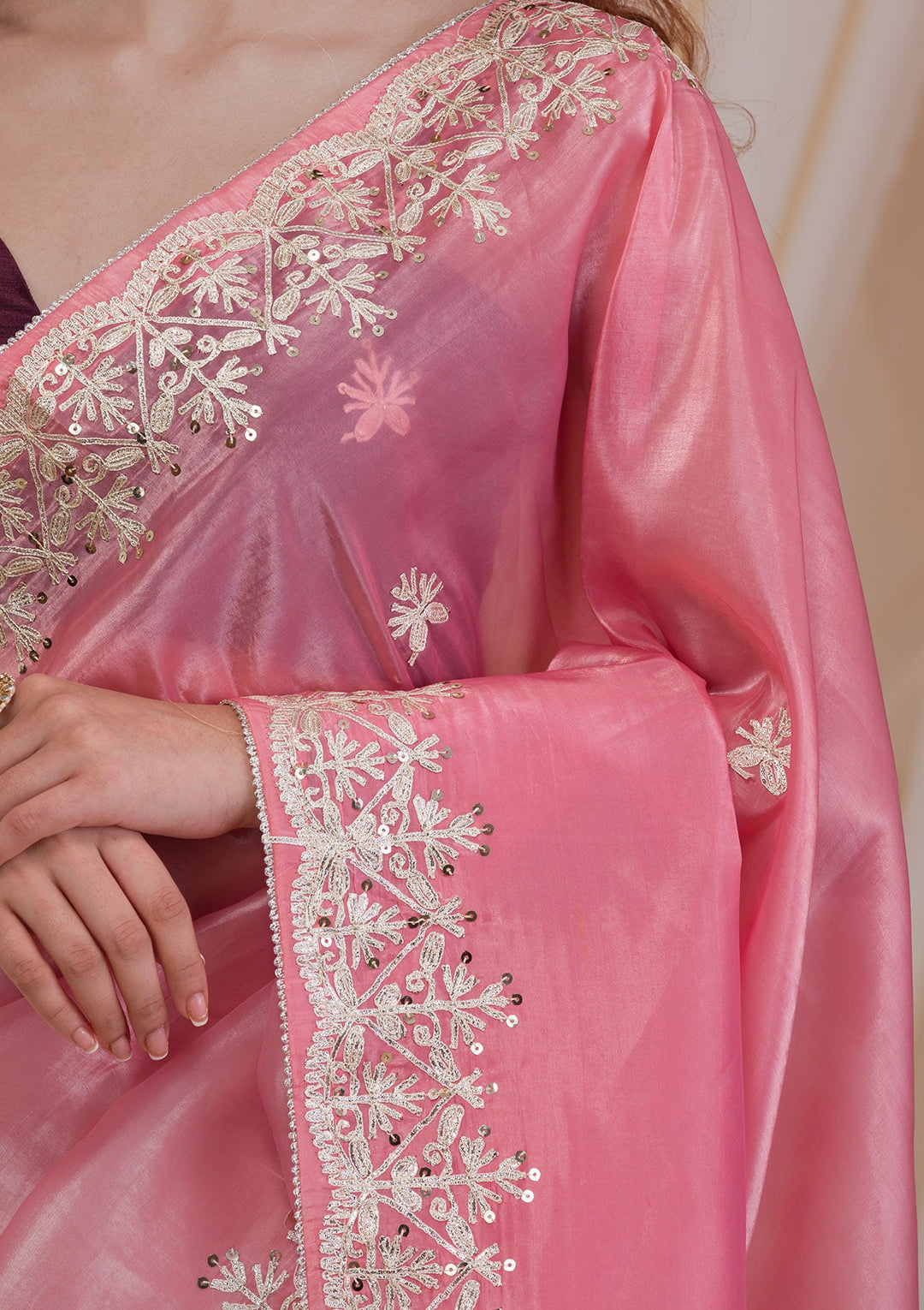 Pink Gotapatti Tissue Saree-Koskii