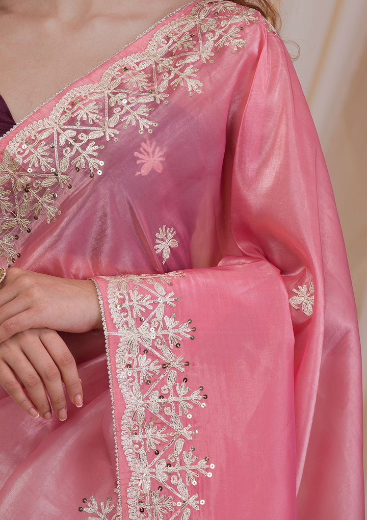 Pink Gotapatti Tissue Saree-Koskii