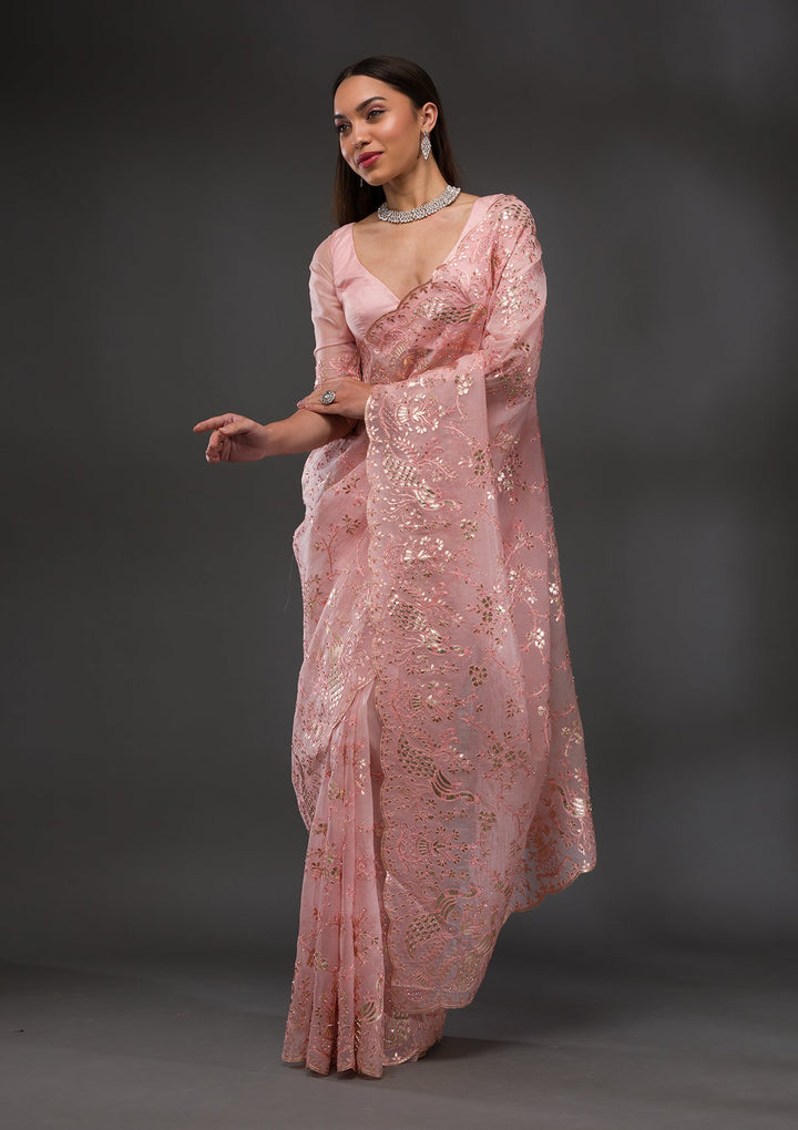 Pink Gotapatti Tissue Saree-Koskii