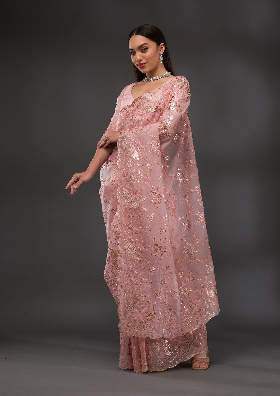 Black Stonework Raw Silk Designer Saree-Koskii