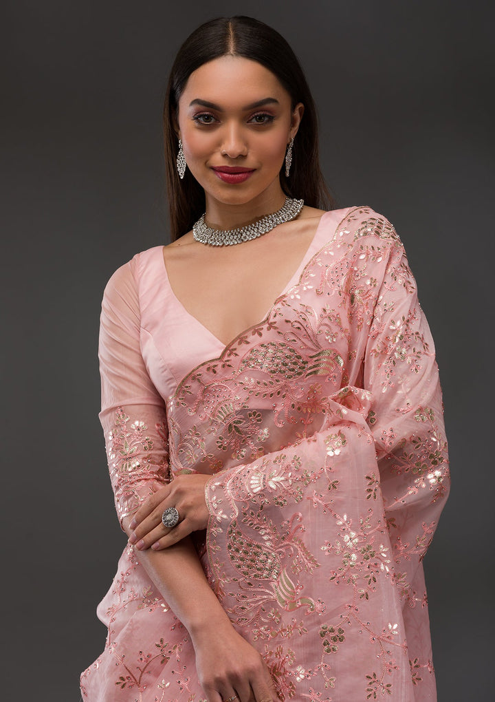 Pink Gotapatti Tissue Saree-Koskii