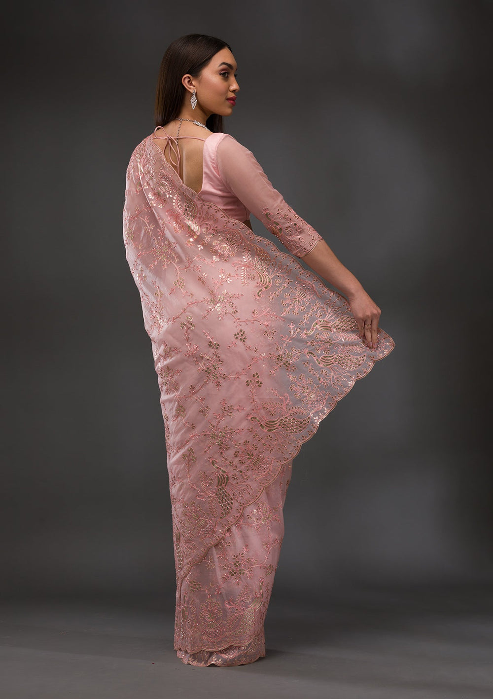 Black Stonework Raw Silk Designer Saree-Koskii