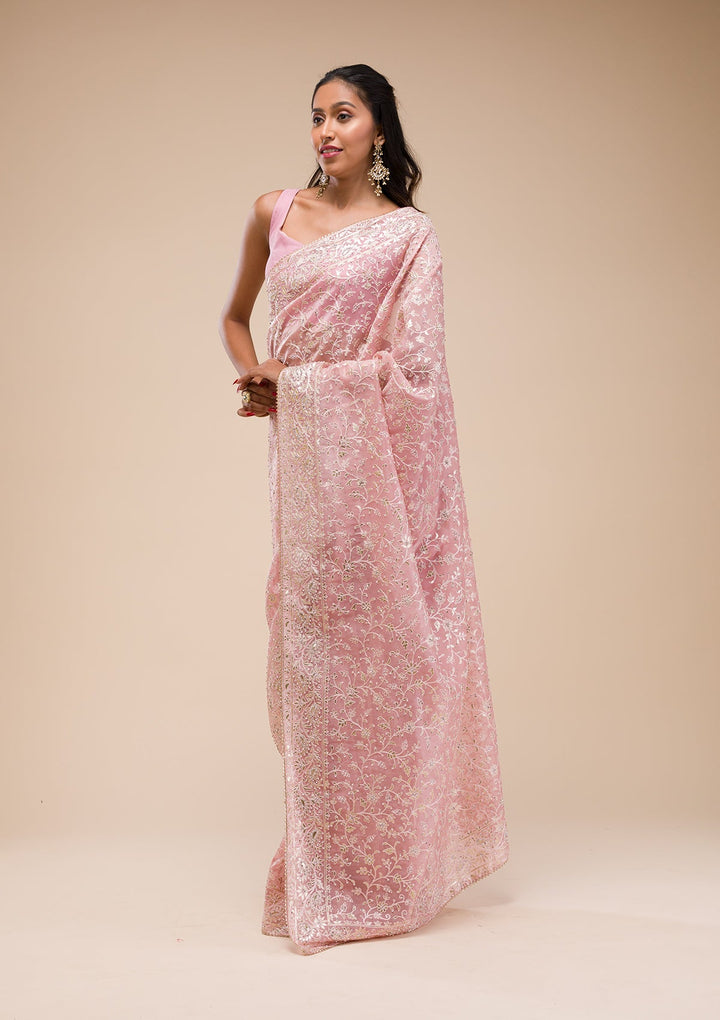 Pink Gotapatti Tissue Saree-Koskii
