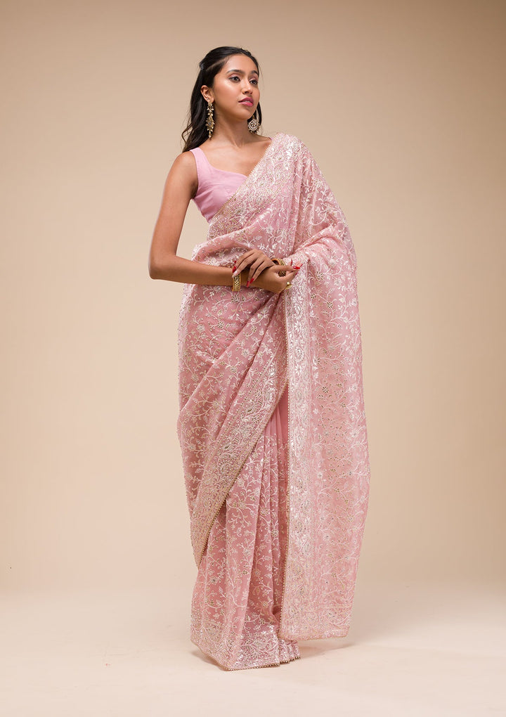 Pink Gotapatti Tissue Saree-Koskii