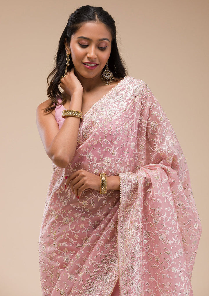 Pink Gotapatti Tissue Saree-Koskii